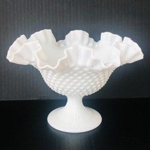Fenton Milk Glass Hobnail Pedestal Compote Dish